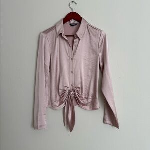 Express Light Pink Satin Button-Down Shirt
